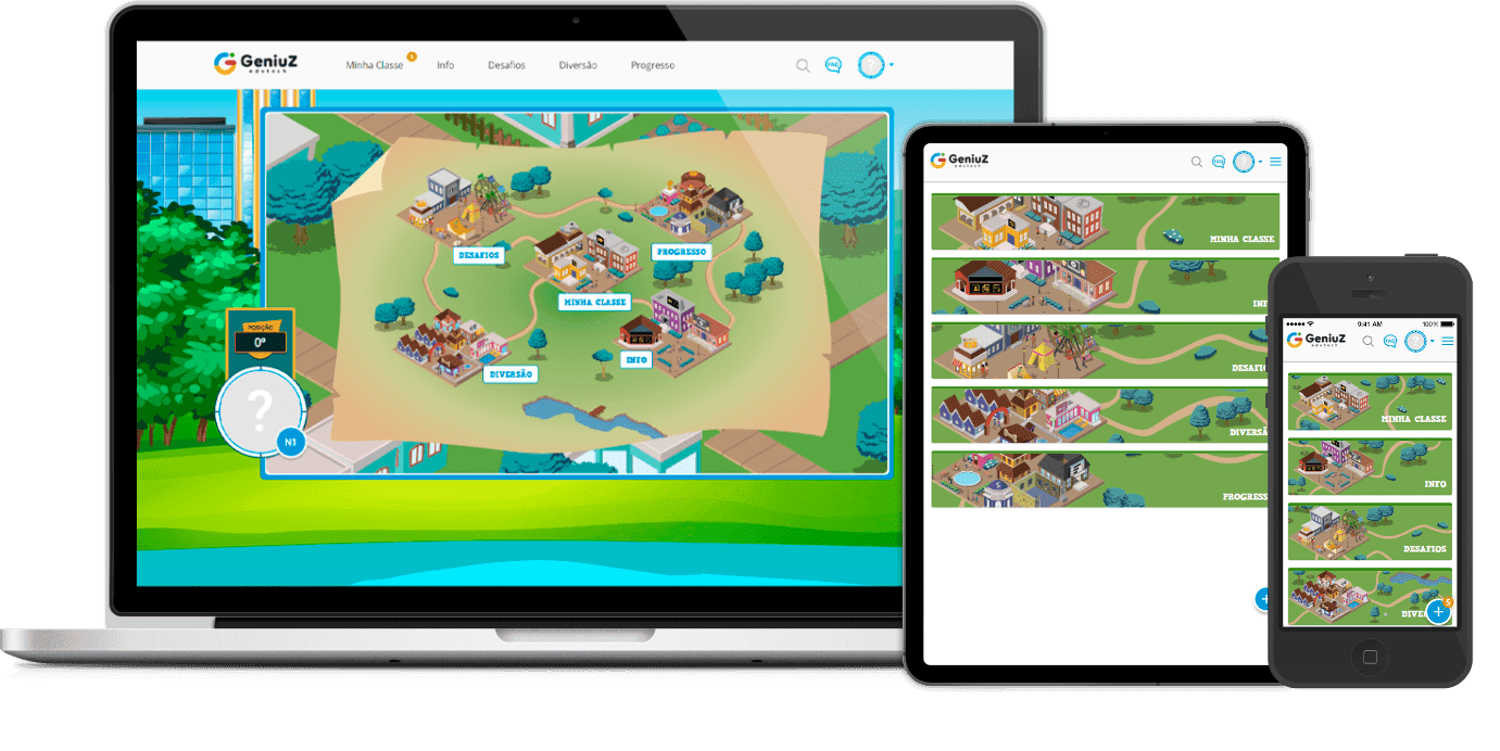 tela do ava do Geniuz em computador, tablet e celular